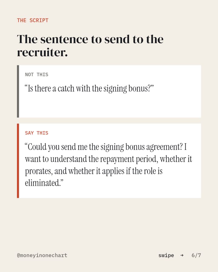 Slide 6 of 7: The sentence to send to the recruiter.