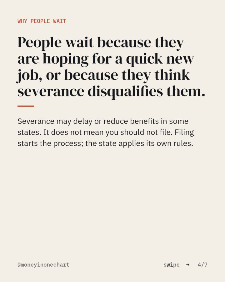 Slide 4 of 7: People wait because they are hoping for a quick new job, or because they think severance disqualifies them.