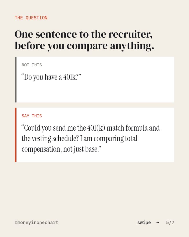 Slide 5 of 7: One sentence to the recruiter, before you compare anything.