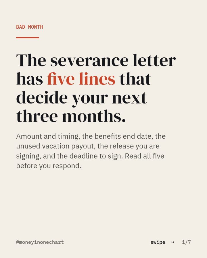 Slide 1 of 7: The severance letter has five lines that decide your next three months.