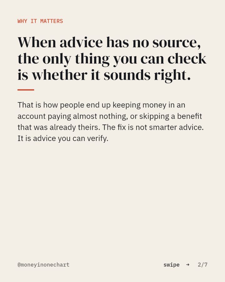 Slide 2 of 7: When advice has no source, the only thing you can check is whether it sounds right.